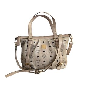 MCM Beige Monogram Tote with Gold Hardware | Handbag or Crossbody